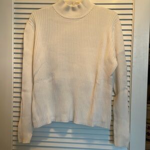 Cream Off-white size L Mock neck long sleeve rib knit sweater top Croft&Barrow